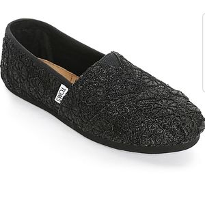 TOMS Classic Black Crochet Glitter shoes